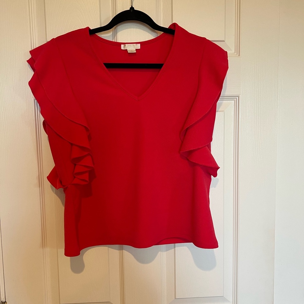 Elegant Red Ruffle Sleeve Top